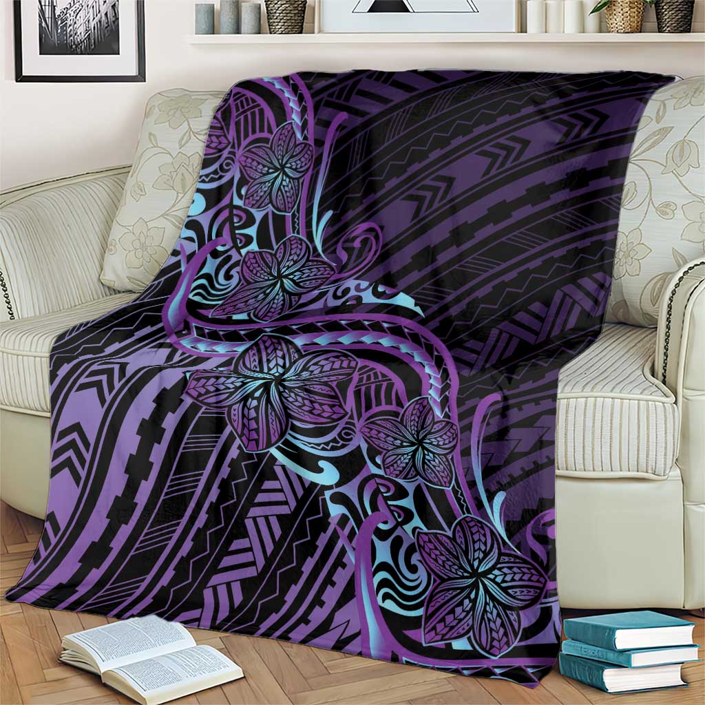 Teal Purple Polynesia Plumeria Tattoo Blanket LT14 - Polynesian Pride