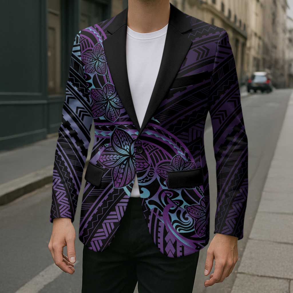 Teal Purple Polynesia Plumeria Tattoo Blazer LT14 - Polynesian Pride