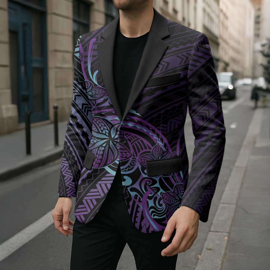 Teal Purple Polynesia Plumeria Tattoo Blazer LT14 - Polynesian Pride