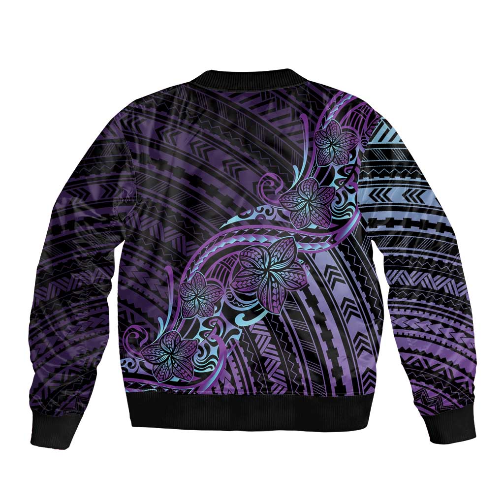 Teal Purple Polynesia Plumeria Tattoo Bomber Jacket LT14 - Polynesian Pride