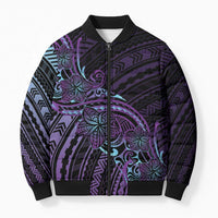 Teal Purple Polynesia Plumeria Tattoo Bomber Puffer Jacket LT14 Unisex Purple - Polynesian Pride