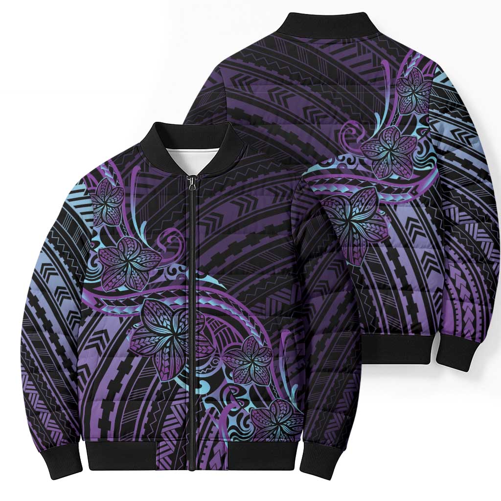 Teal Purple Polynesia Plumeria Tattoo Bomber Puffer Jacket LT14 - Polynesian Pride