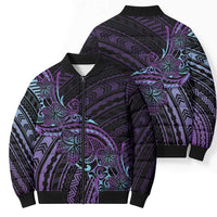 Teal Purple Polynesia Plumeria Tattoo Bomber Puffer Jacket LT14 - Polynesian Pride