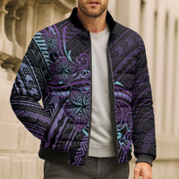 Teal Purple Polynesia Plumeria Tattoo Bomber Puffer Jacket LT14 - Polynesian Pride