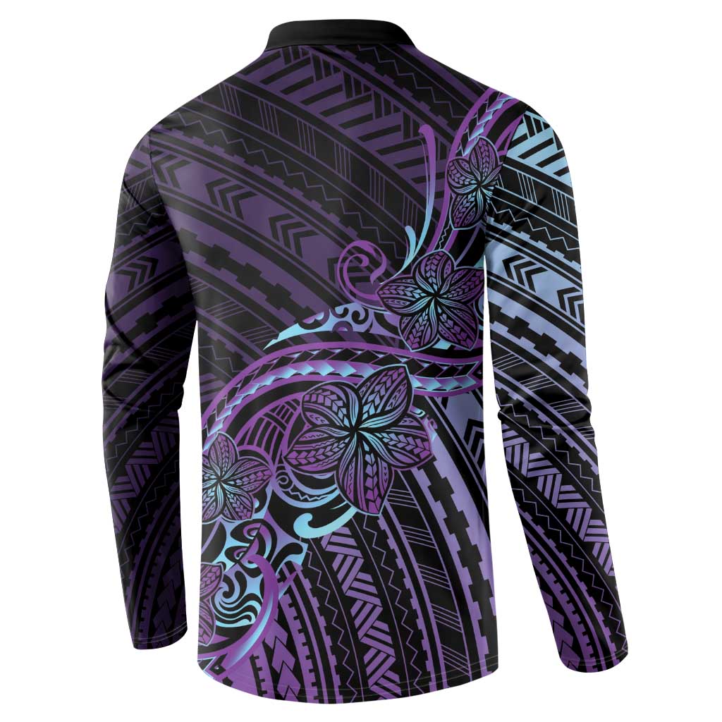 Teal Purple Polynesia Plumeria Tattoo Button Sweatshirt LT14 - Polynesian Pride