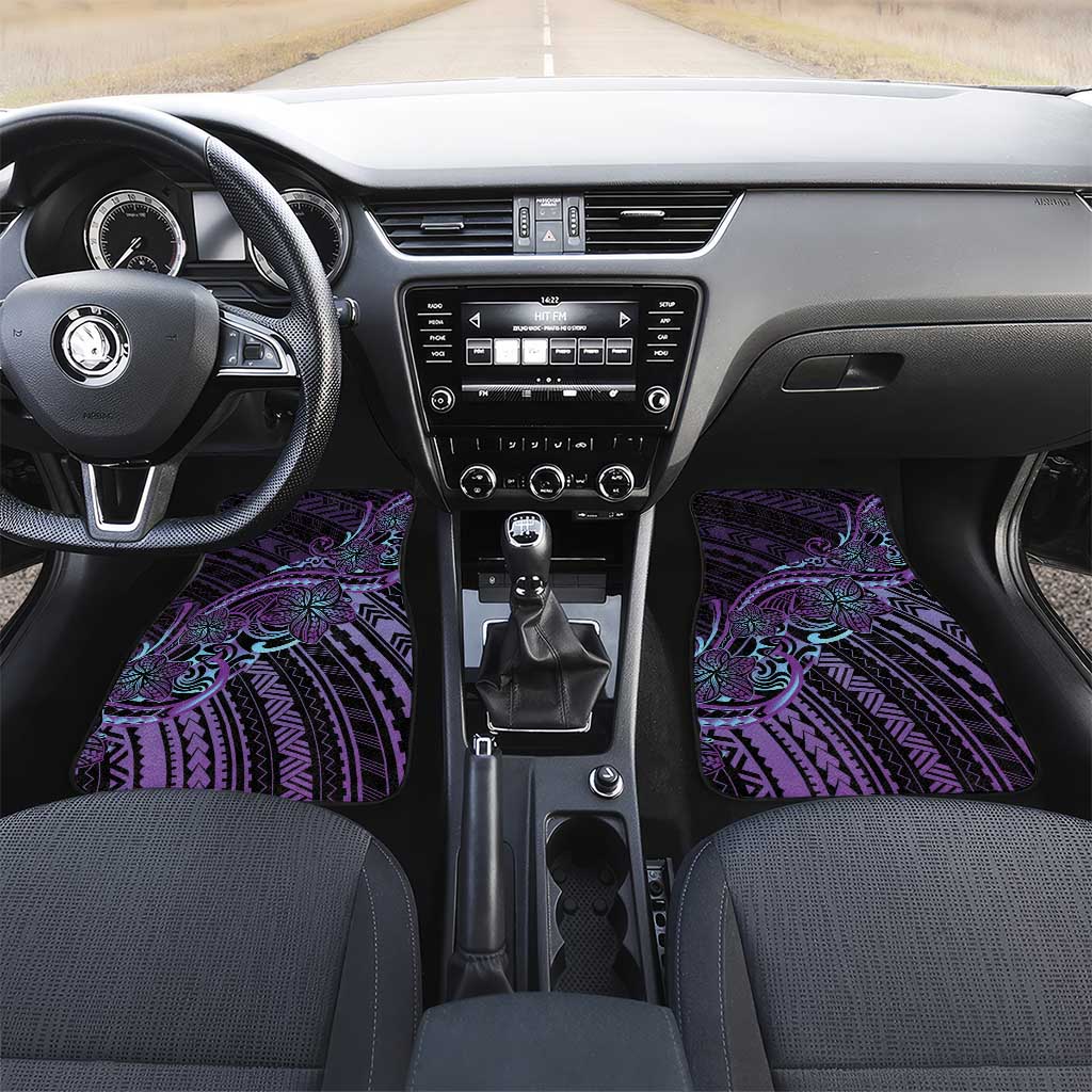 Teal Purple Polynesia Plumeria Tattoo Car Mats LT14 Set 2pcs - Front Purple - Polynesian Pride