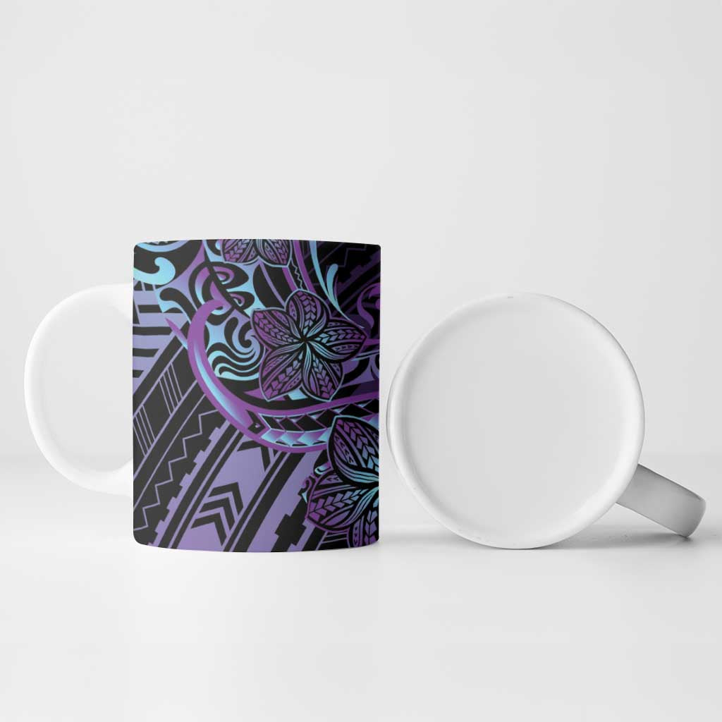 Teal Purple Polynesia Plumeria Tattoo Ceramic Mug LT14 - Polynesian Pride