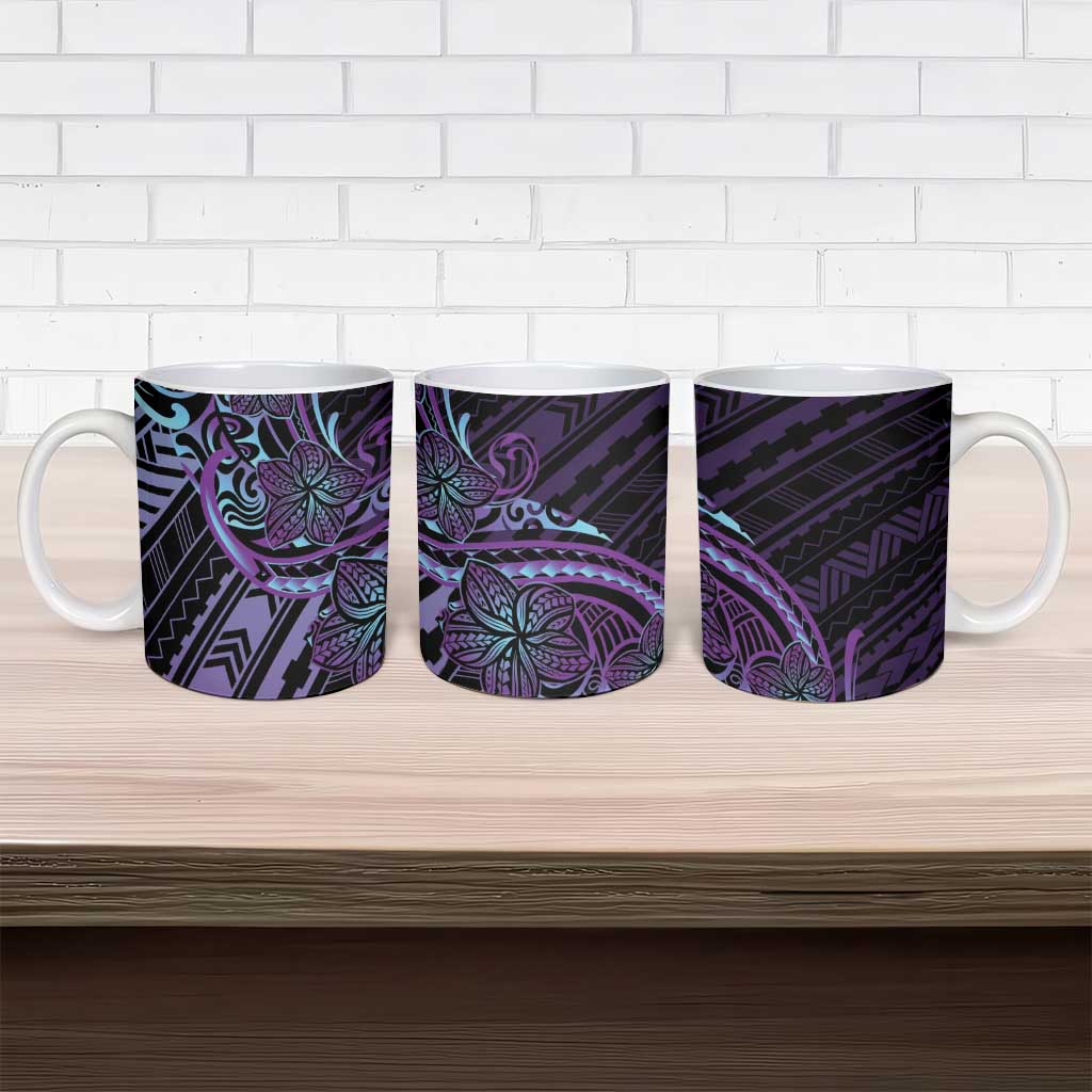 Teal Purple Polynesia Plumeria Tattoo Ceramic Mug LT14 - Polynesian Pride
