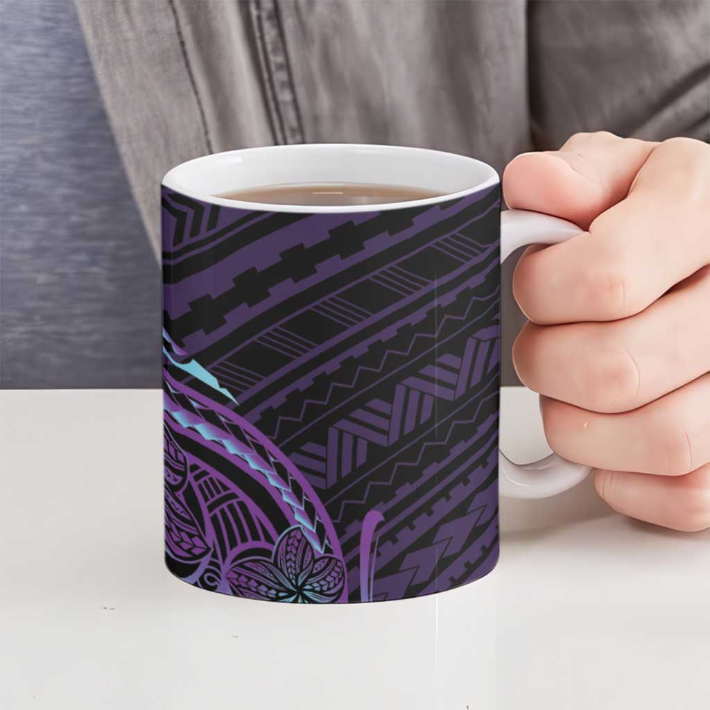 Teal Purple Polynesia Plumeria Tattoo Ceramic Mug LT14 - Polynesian Pride