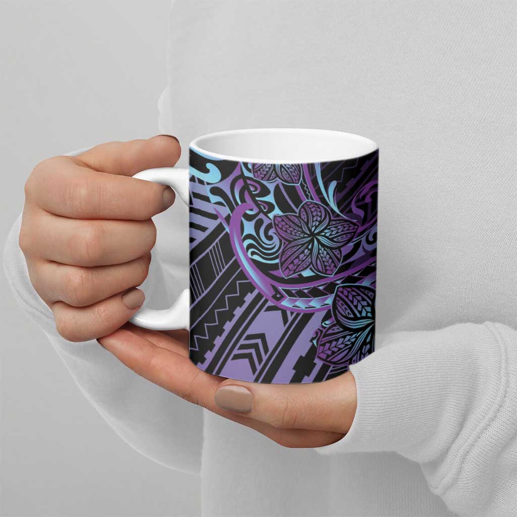 Teal Purple Polynesia Plumeria Tattoo Ceramic Mug LT14 - Polynesian Pride