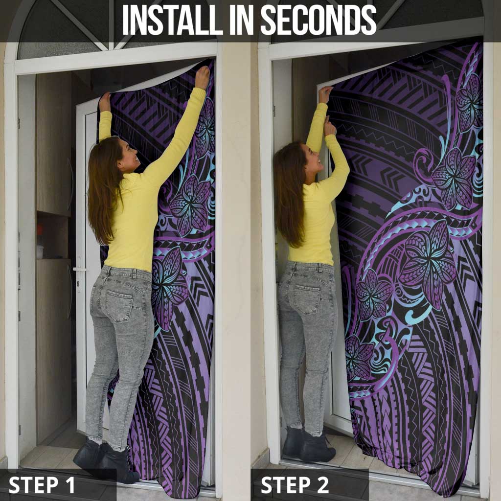 Teal Purple Polynesia Plumeria Tattoo Door Cover LT14 - Polynesian Pride