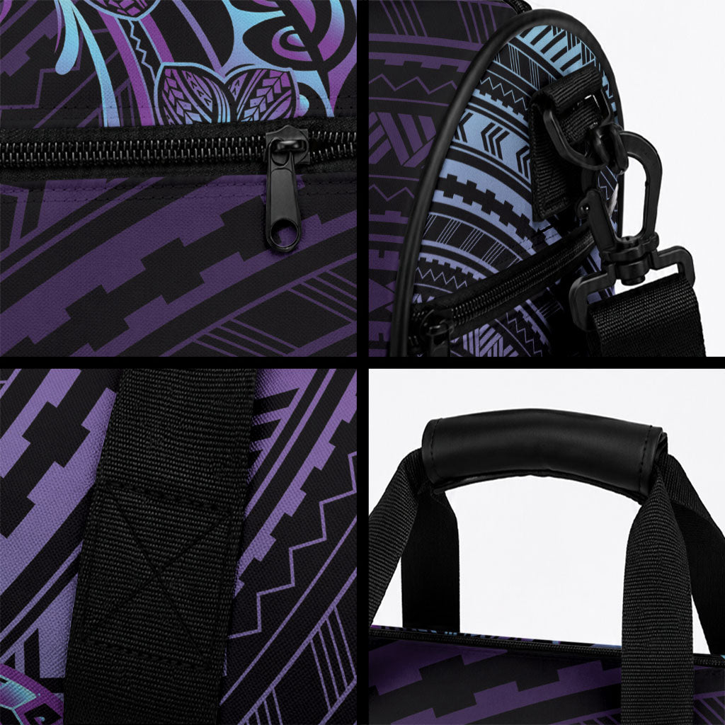 Teal Purple Polynesia Plumeria Tattoo Duffle Bag