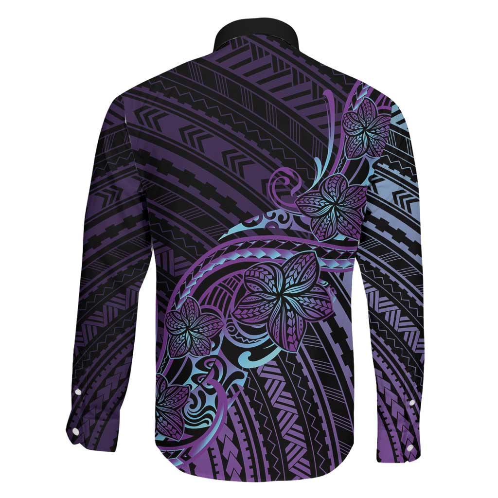 Teal Purple Polynesia Plumeria Tattoo Family Matching Mermaid Dress and Hawaiian Shirt