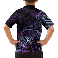 Teal Purple Polynesia Plumeria Tattoo Family Matching Summer Maxi Dress and Hawaiian Shirt