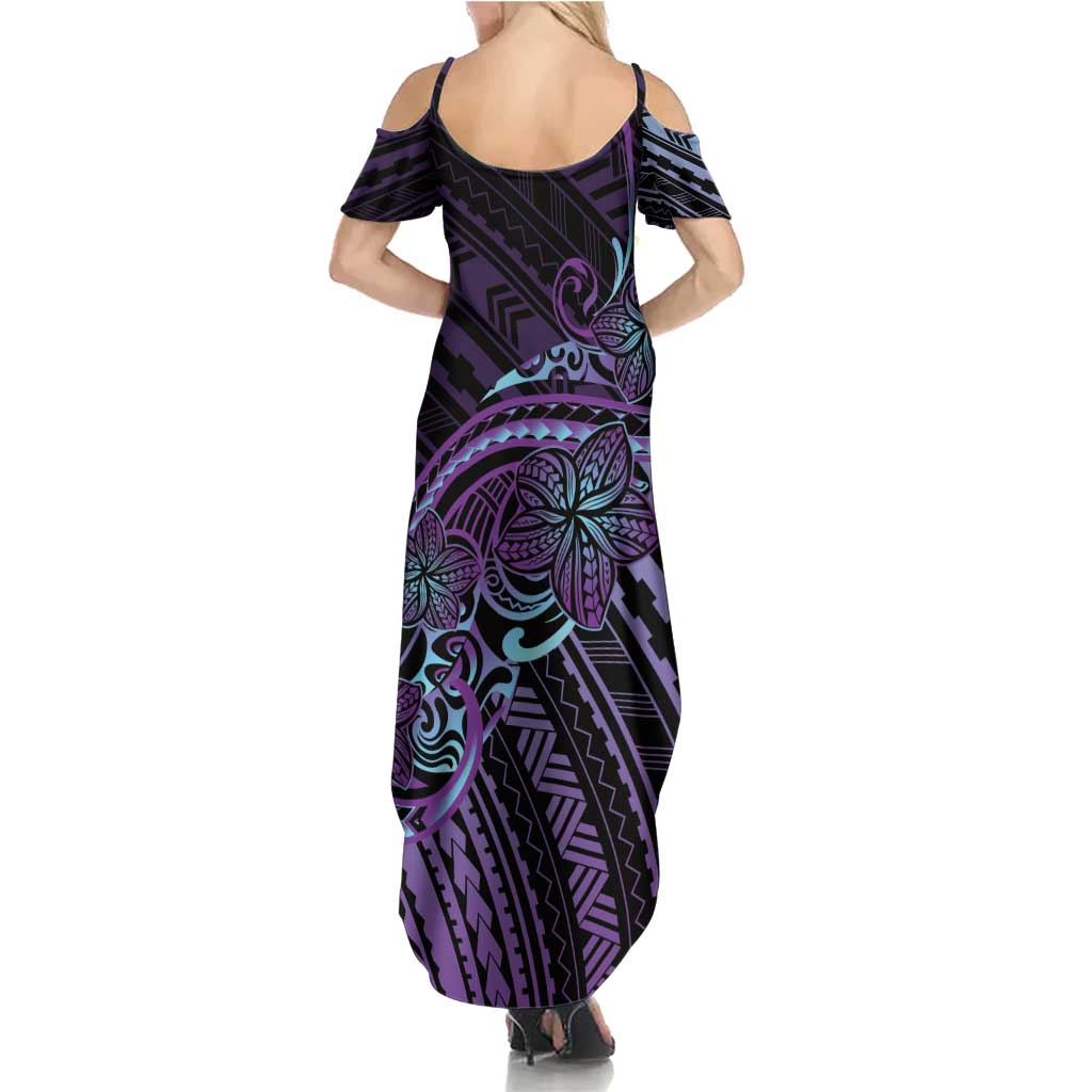 Teal Purple Polynesia Plumeria Tattoo Family Matching Summer Maxi Dress and Hawaiian Shirt