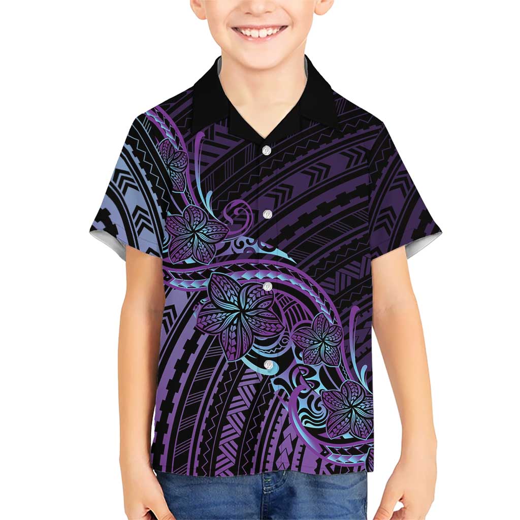 Teal Purple Polynesia Plumeria Tattoo Family Matching Summer Maxi Dress and Hawaiian Shirt