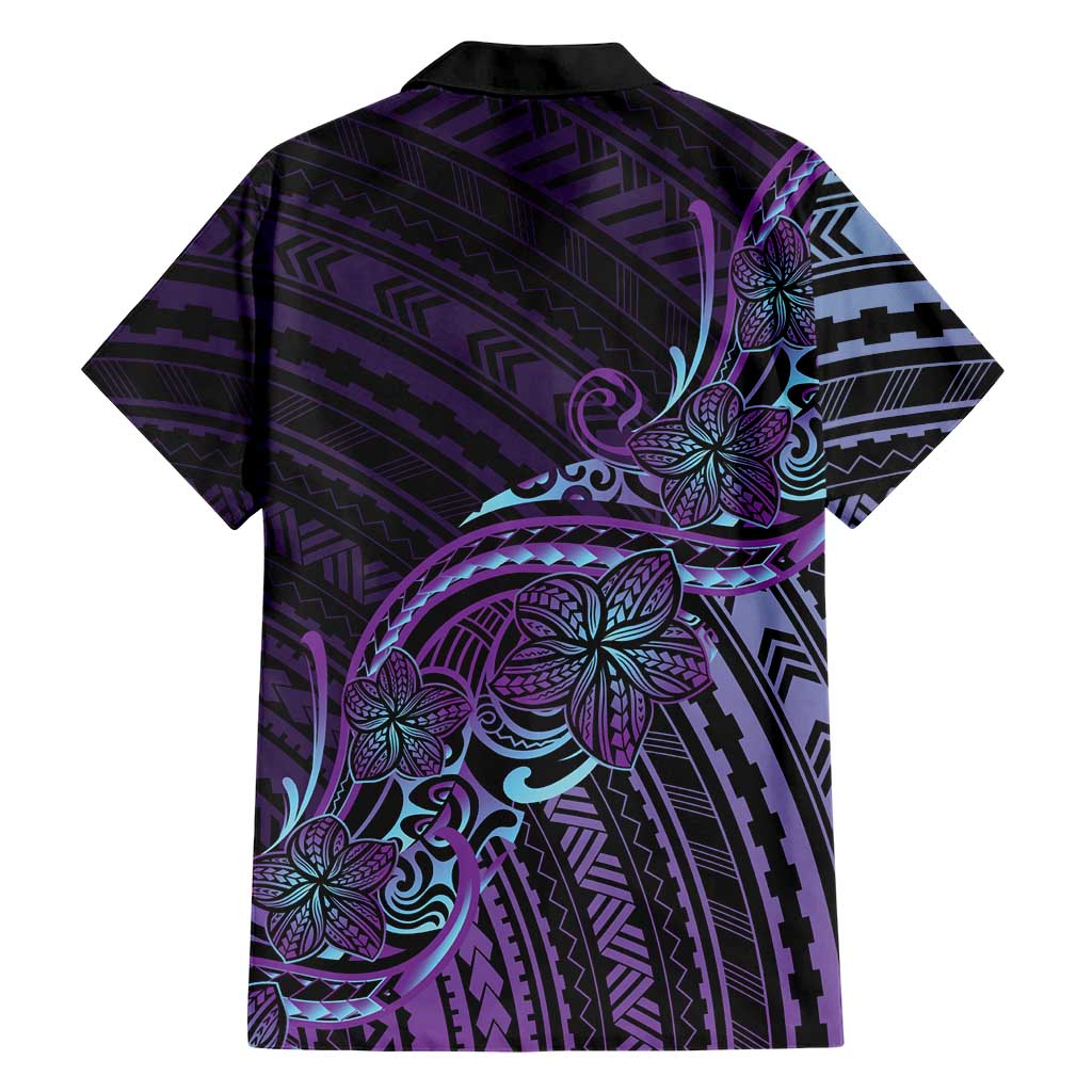 Teal Purple Polynesia Plumeria Tattoo Family Matching Tank Maxi Dress and Hawaiian Shirt