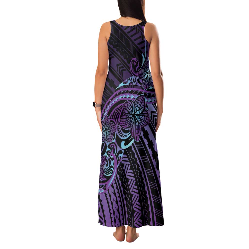 Teal Purple Polynesia Plumeria Tattoo Family Matching Tank Maxi Dress and Hawaiian Shirt