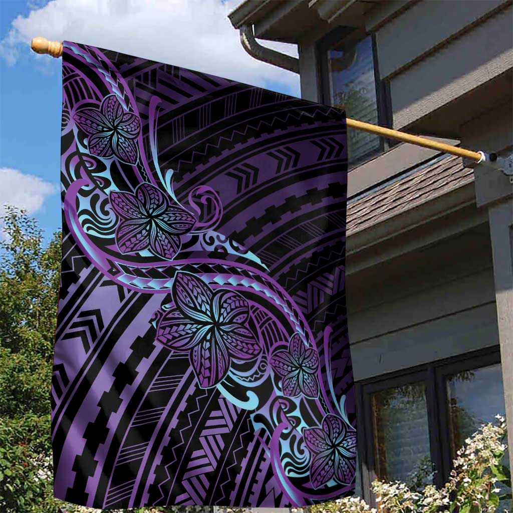 Teal Purple Polynesia Plumeria Tattoo Garden Flag