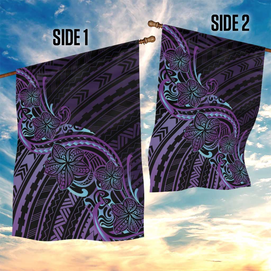 Teal Purple Polynesia Plumeria Tattoo Garden Flag