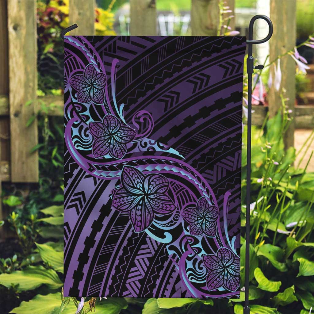 Teal Purple Polynesia Plumeria Tattoo Garden Flag
