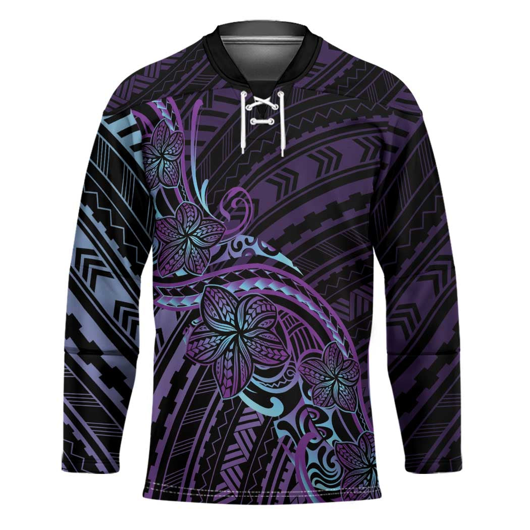 Teal Purple Polynesia Plumeria Tattoo Hockey Jersey LT14 Unisex Purple - Polynesian Pride