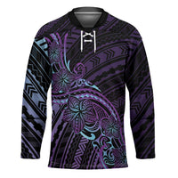 Teal Purple Polynesia Plumeria Tattoo Hockey Jersey LT14 Unisex Purple - Polynesian Pride