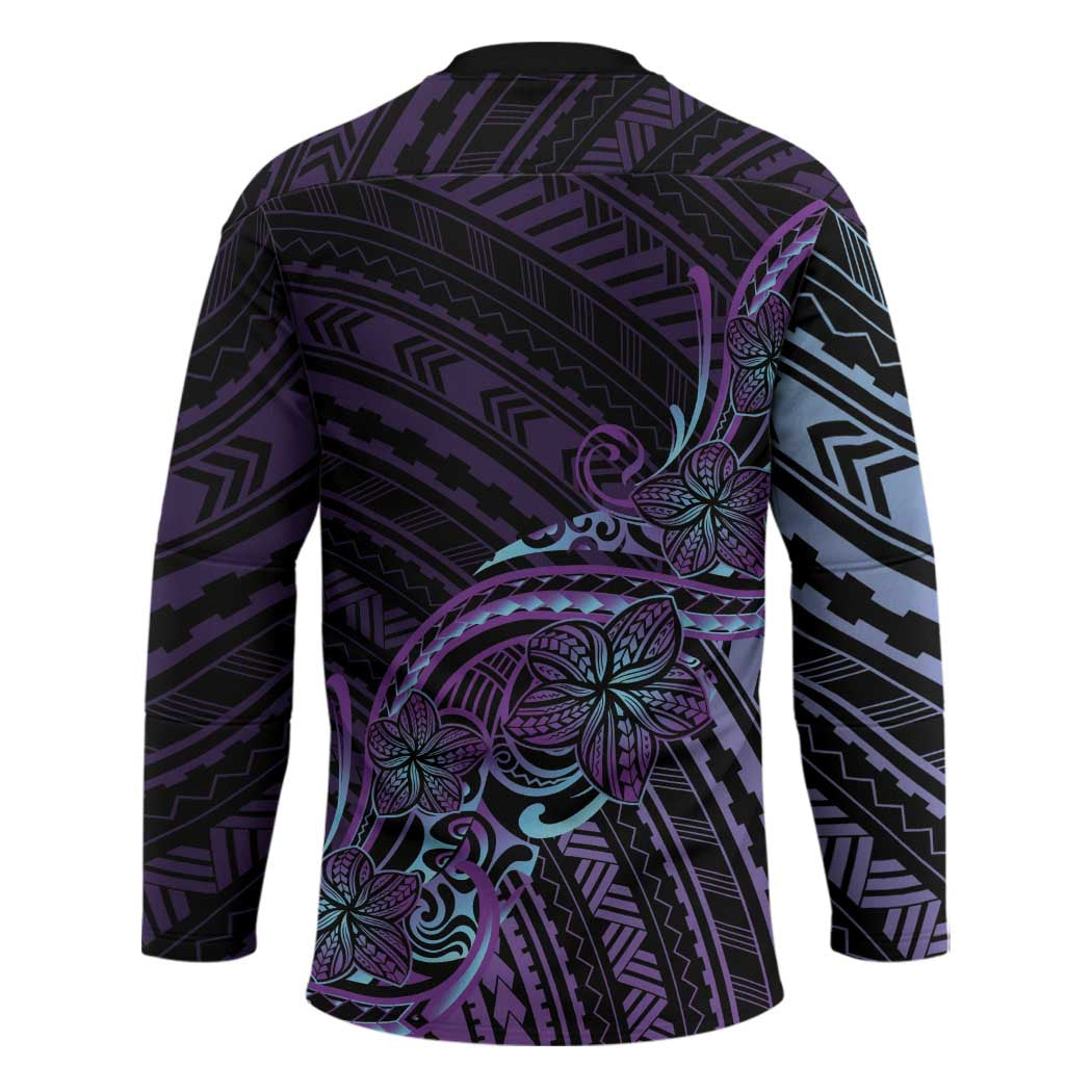 Teal Purple Polynesia Plumeria Tattoo Hockey Jersey LT14 - Polynesian Pride