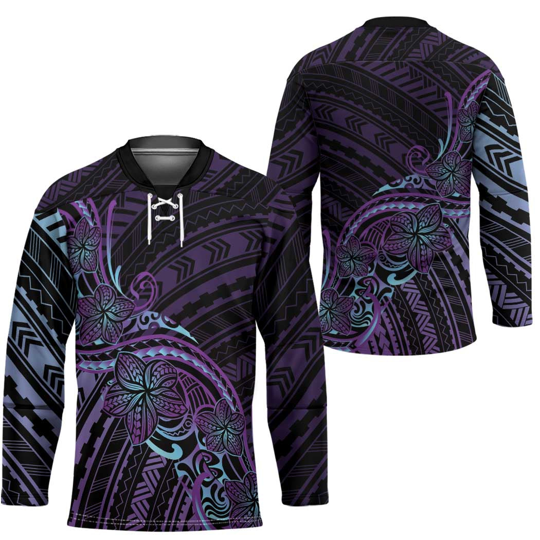Teal Purple Polynesia Plumeria Tattoo Hockey Jersey LT14 - Polynesian Pride