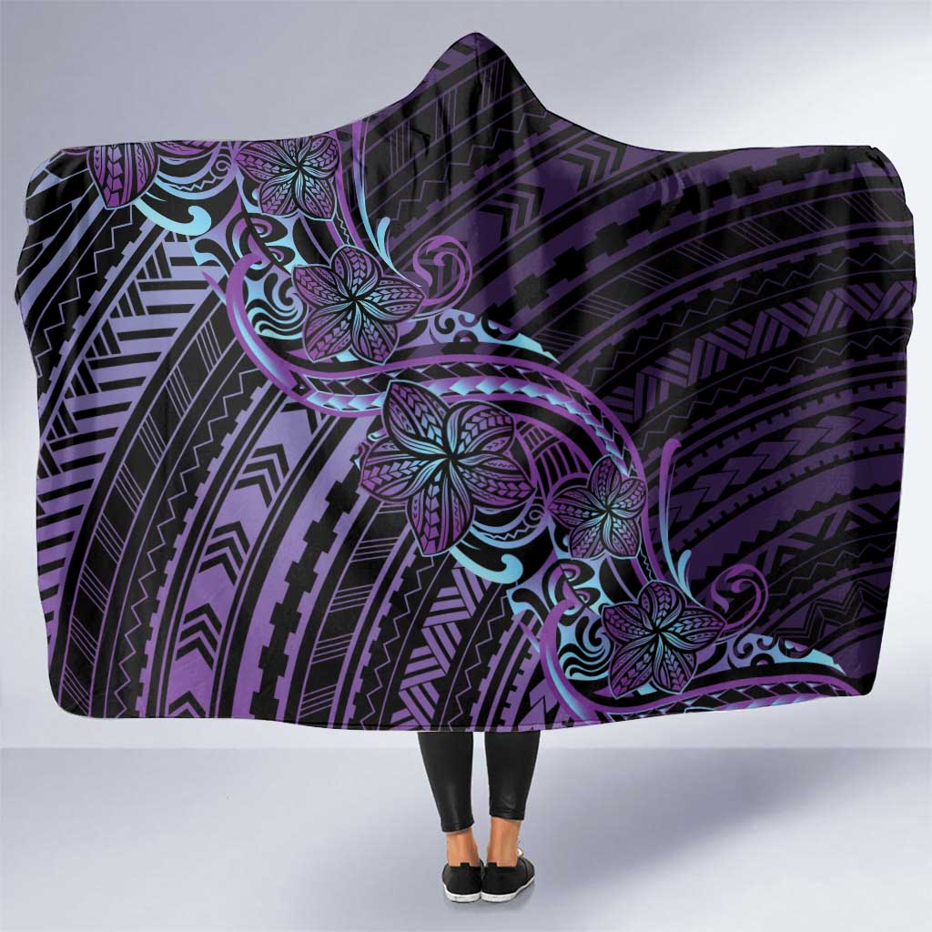 Teal Purple Polynesia Plumeria Tattoo Hooded Blanket LT14 One Size Purple - Polynesian Pride