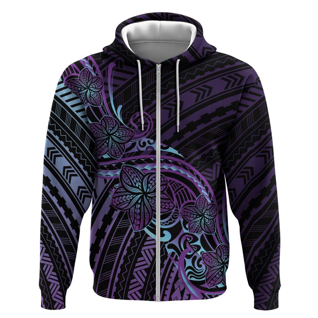 Teal Purple Polynesia Plumeria Tattoo Hoodie LT14 Zip Hoodie Purple - Polynesian Pride