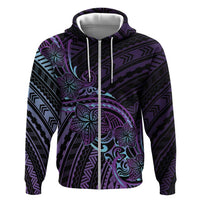 Teal Purple Polynesia Plumeria Tattoo Hoodie LT14 Zip Hoodie Purple - Polynesian Pride