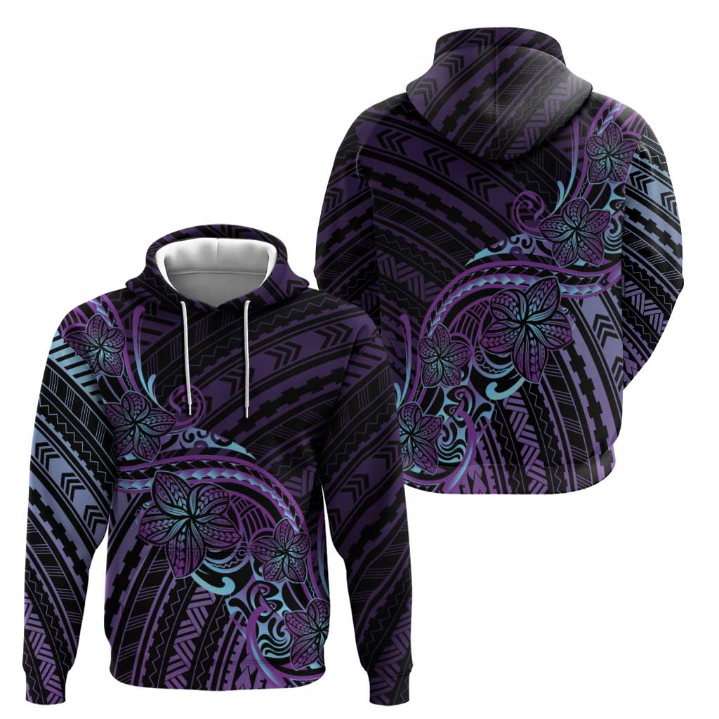 Teal Purple Polynesia Plumeria Tattoo Hoodie LT14 - Polynesian Pride