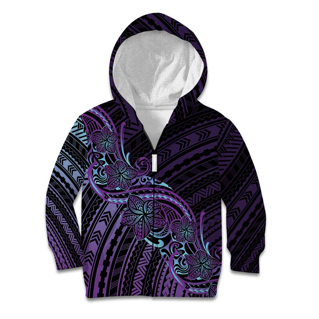Teal Purple Polynesia Plumeria Tattoo Kid Hoodie LT14 Zip Hoodie Purple - Polynesian Pride