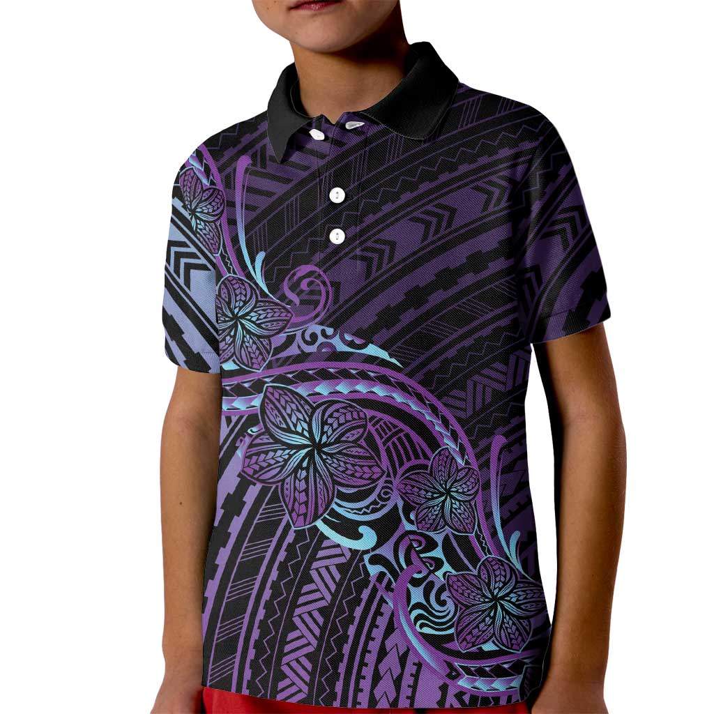 Teal Purple Polynesia Plumeria Tattoo Kid Polo Shirt LT14 Kid Purple - Polynesian Pride