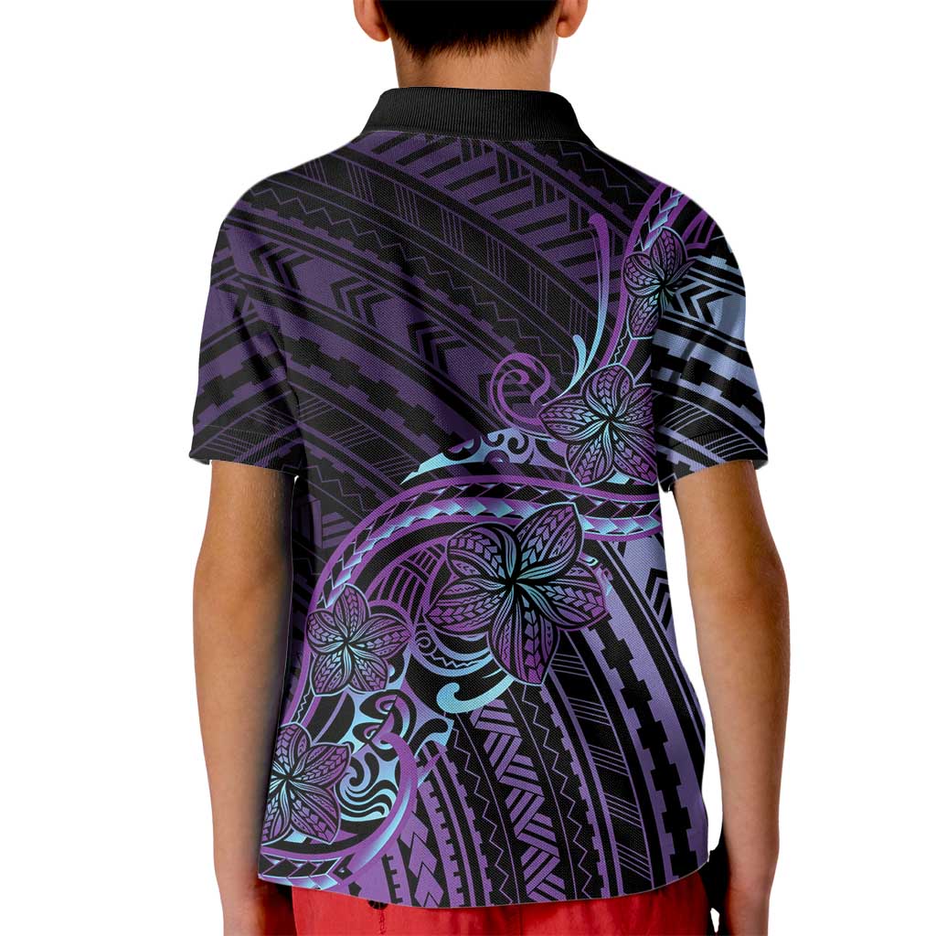 Teal Purple Polynesia Plumeria Tattoo Kid Polo Shirt LT14 - Polynesian Pride