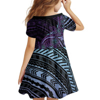 Teal Purple Polynesia Plumeria Tattoo Kid Short Sleeve Dress LT14 - Polynesian Pride