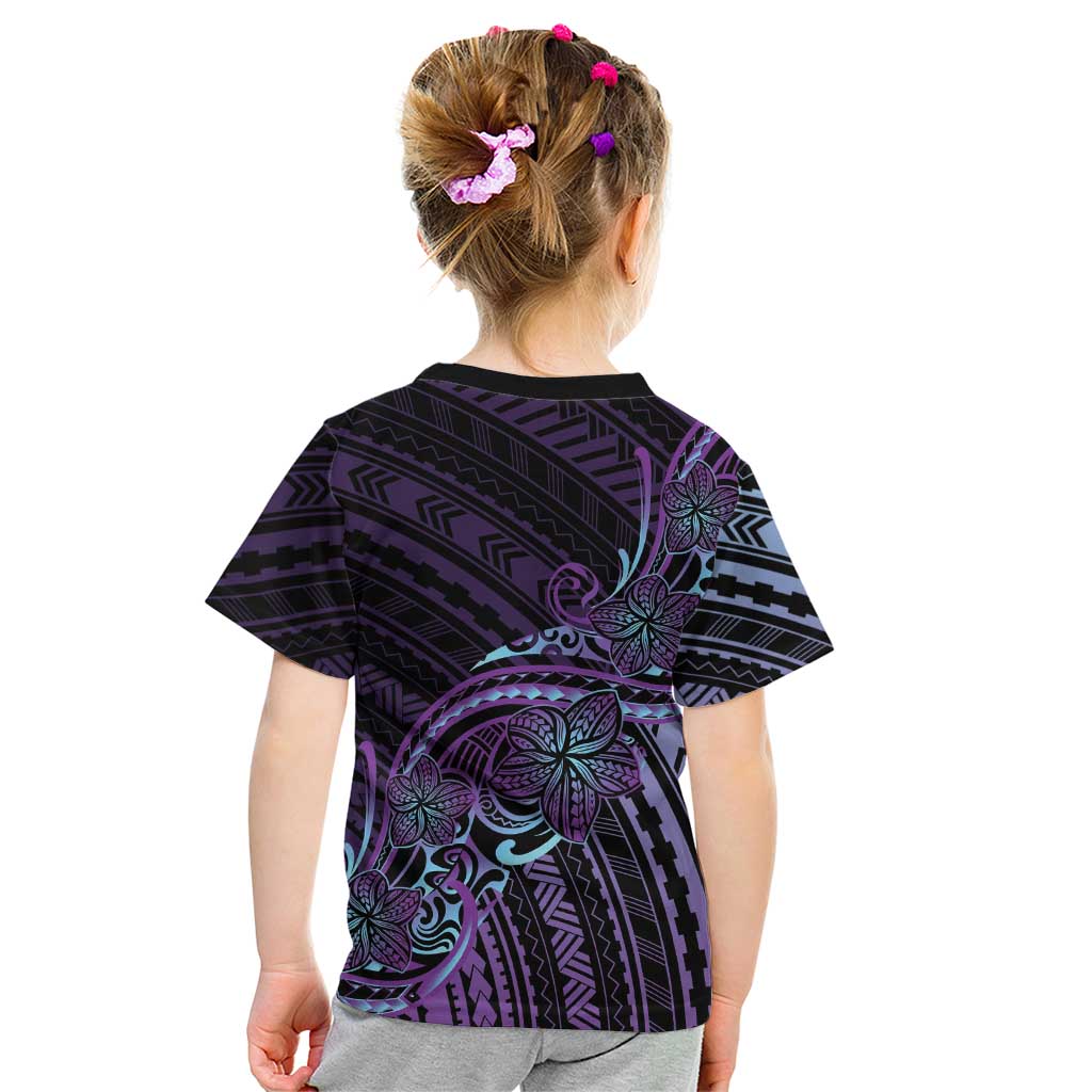 Teal Purple Polynesia Plumeria Tattoo Kid T Shirt LT14 - Polynesian Pride