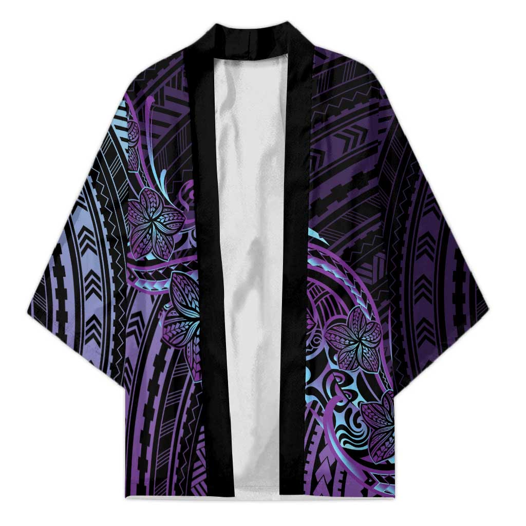 Teal Purple Polynesia Plumeria Tattoo Kimono LT14 Unisex Purple - Polynesian Pride