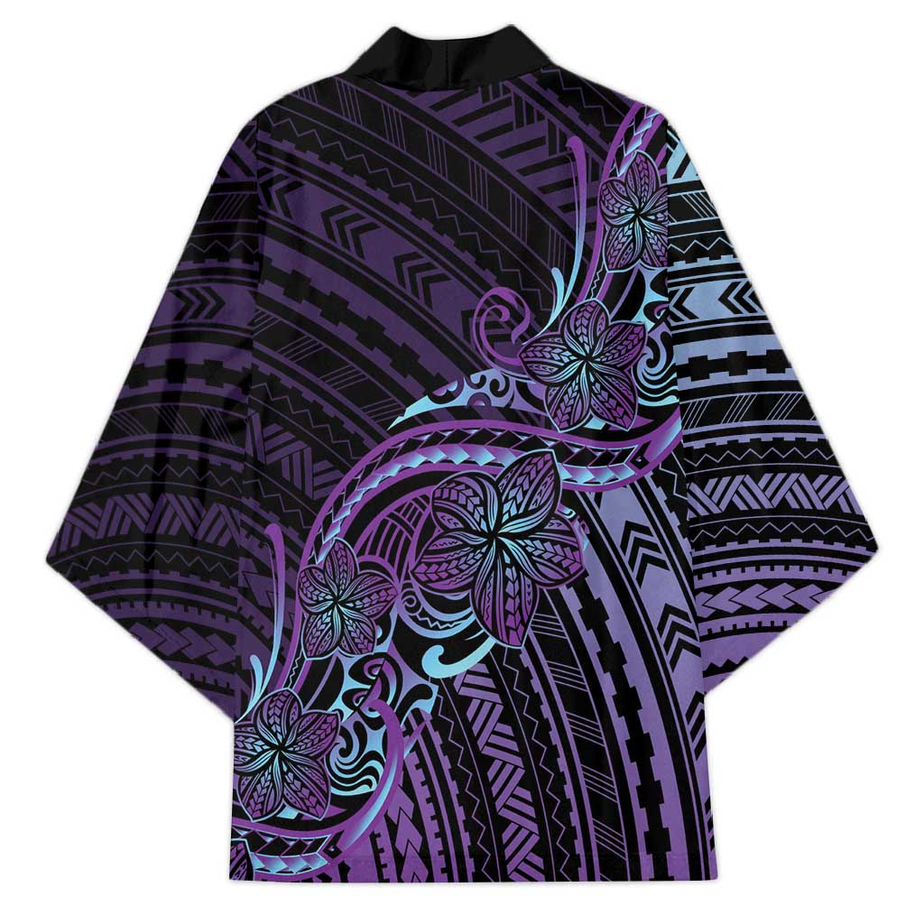 Teal Purple Polynesia Plumeria Tattoo Kimono LT14 - Polynesian Pride