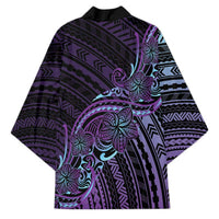 Teal Purple Polynesia Plumeria Tattoo Kimono LT14 - Polynesian Pride