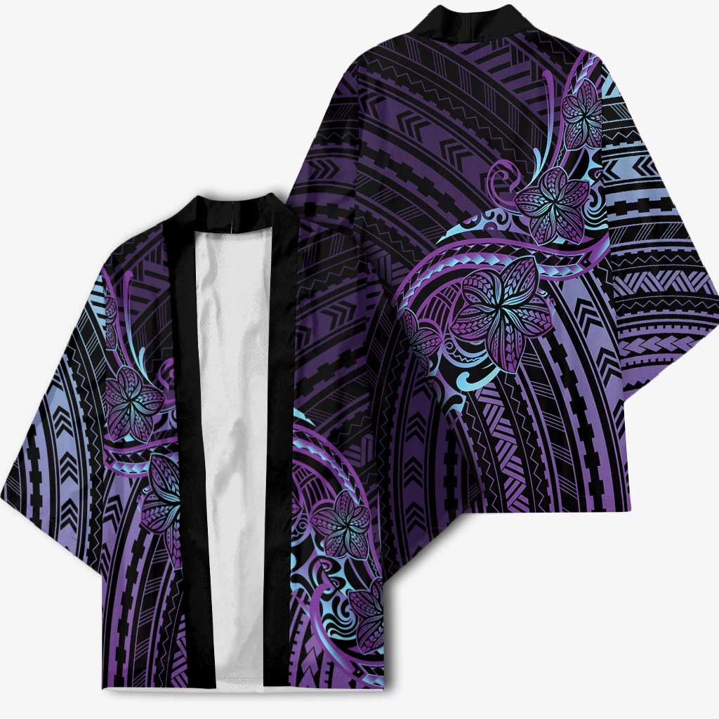 Teal Purple Polynesia Plumeria Tattoo Kimono LT14 - Polynesian Pride