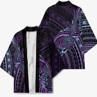 Teal Purple Polynesia Plumeria Tattoo Kimono LT14 - Polynesian Pride