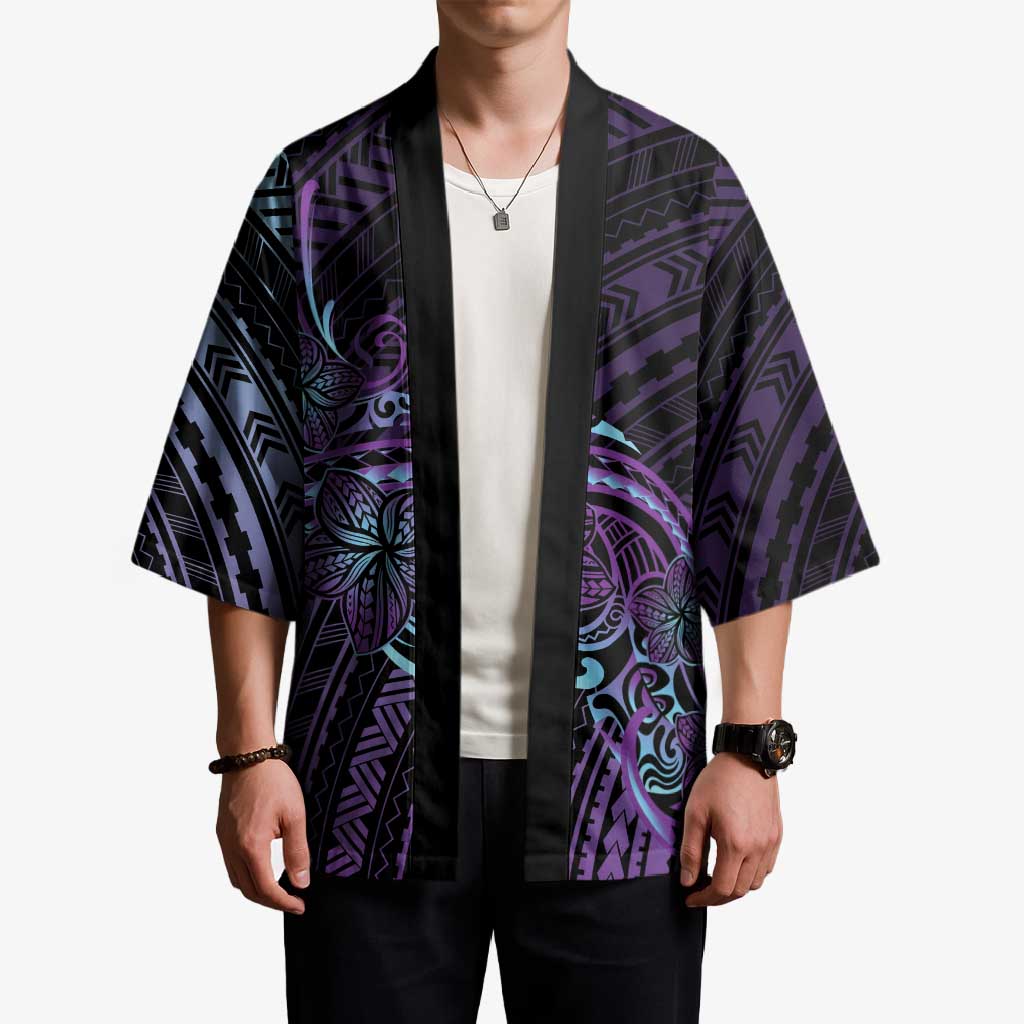 Teal Purple Polynesia Plumeria Tattoo Kimono LT14 - Polynesian Pride