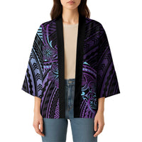 Teal Purple Polynesia Plumeria Tattoo Kimono LT14 - Polynesian Pride