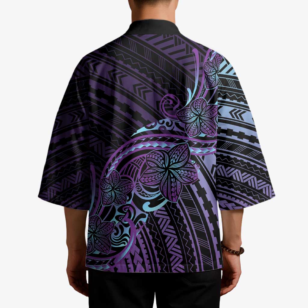 Teal Purple Polynesia Plumeria Tattoo Kimono LT14 - Polynesian Pride