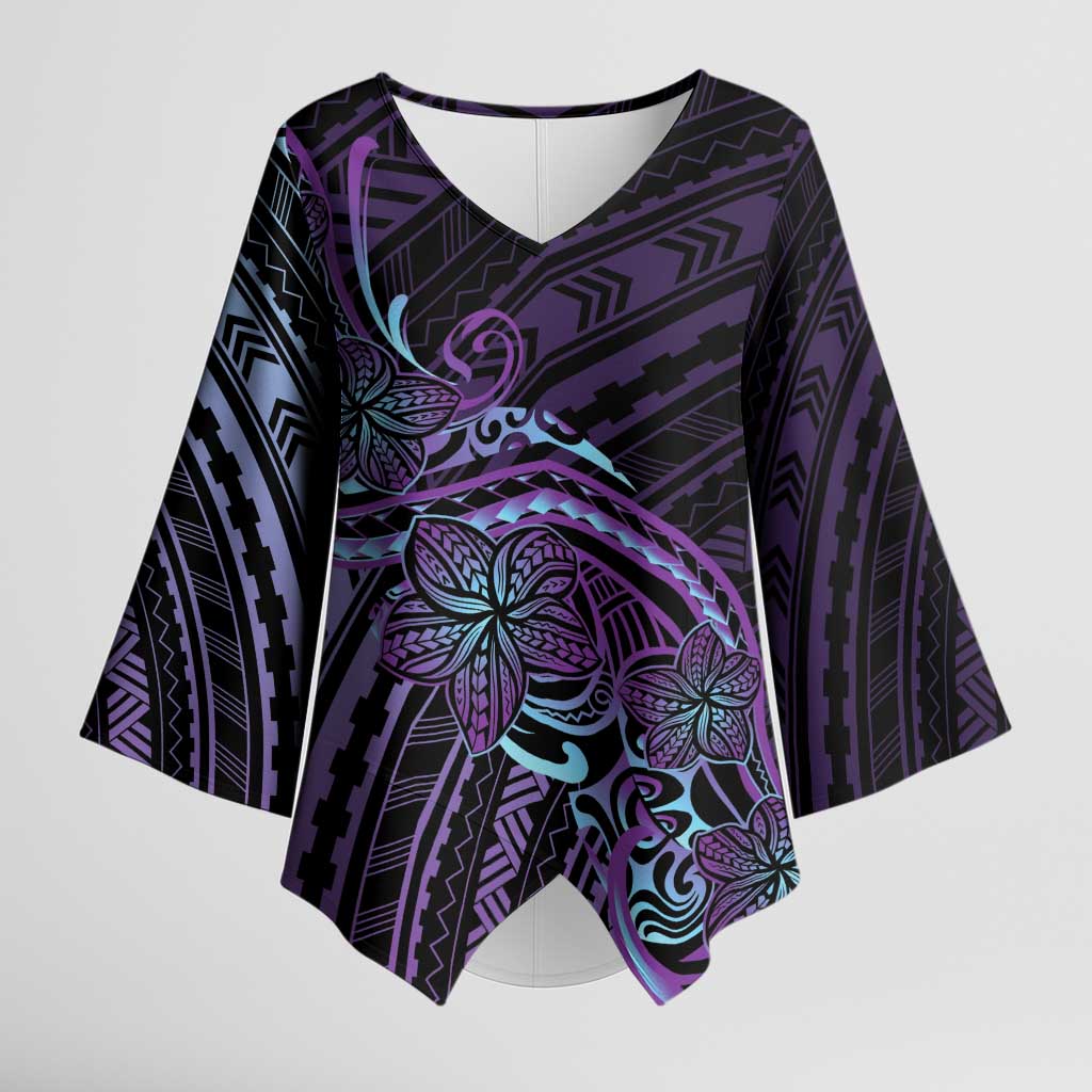 Teal Purple Polynesia Plumeria Tattoo Kimono Sleeve Blouse LT14 Female Purple - Polynesian Pride