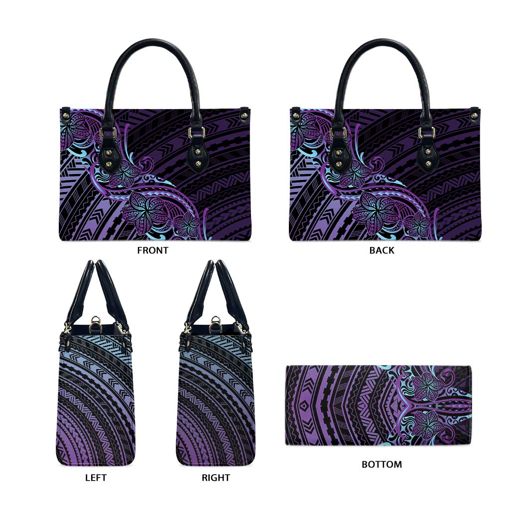 Teal Purple Polynesia Plumeria Tattoo Leather Bag LT14 - Polynesian Pride