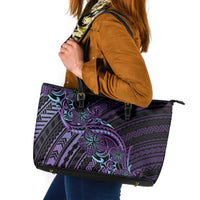Teal Purple Polynesia Plumeria Tattoo Leather Tote Bag LT14 Purple - Polynesian Pride