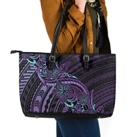 Teal Purple Polynesia Plumeria Tattoo Leather Tote Bag LT14 - Polynesian Pride